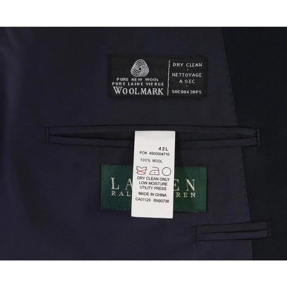 Lauren Ralph Lauren Navy Blue Gold Metal Buttons 2-Btn Wool Blazer Jacket 42L